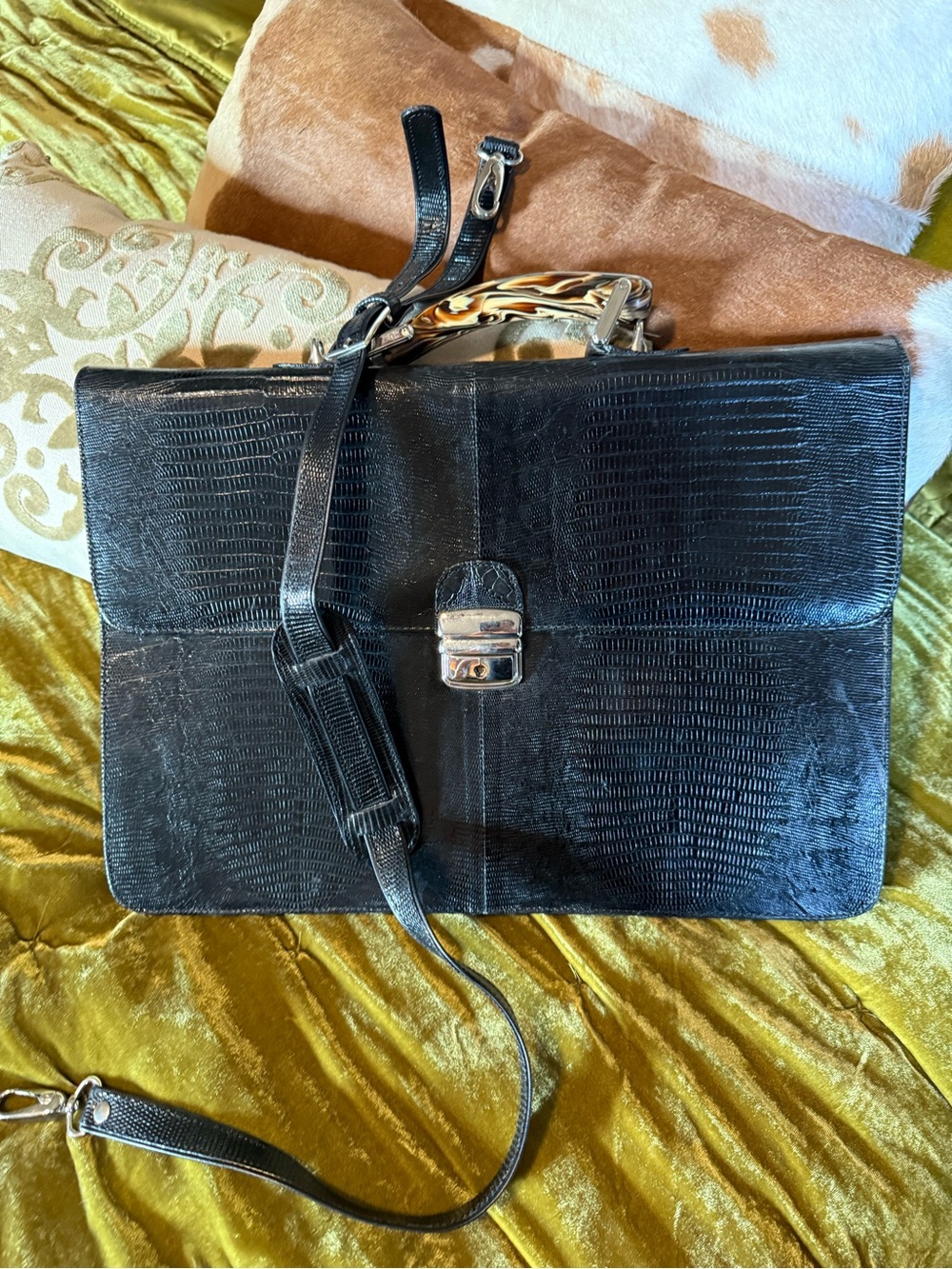 Vintage Lizard Skin laptop Messenger Briefcase